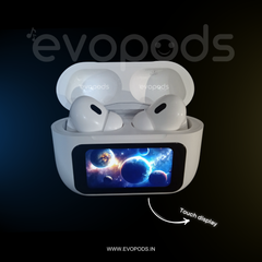 Evopods Display Screen 2 Premium Wireless Earbuds + 100% ANC with 1.41" Full HD Touch Screen + GPS Tracking (Find my evopods ) + 13mm High Deep Bass Drivers