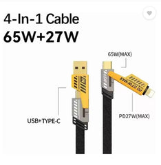 Evo 3-in-1 Cable 13 A 1.2 m Metal Braided 65 Watt 100 Mbps Braided Fast Charging Cable