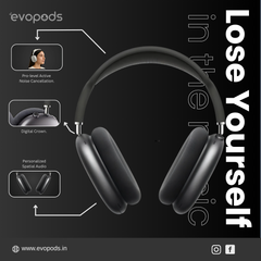 Evopods Max -ANC Wireless Over-Ear Headphones, Transparency Mode, Personalized Spatial Audio, Dolby Atmos & Deep Bass 48H Battery, 100% Hassle-Free 6 Month Warranty