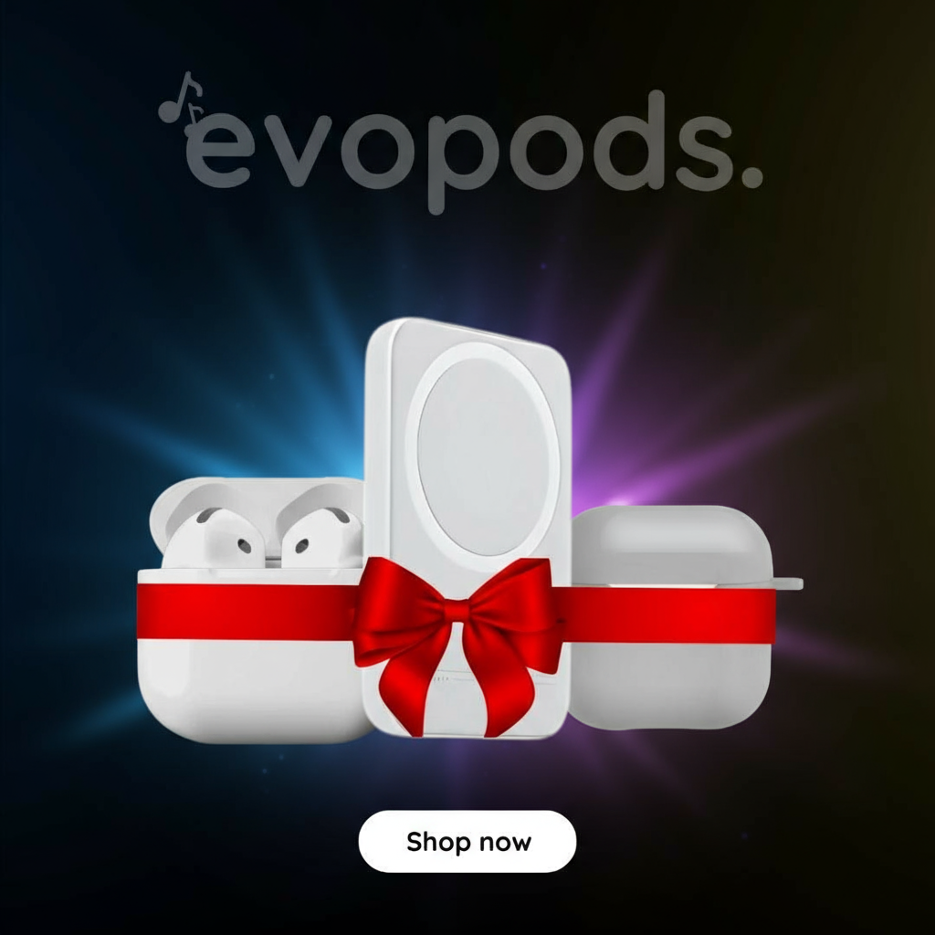 Combo: Evopods 4 -100% ANC + Magnetic Wireless 10000mAh Battery Pack + (USA Quality) Hassle-Free Warranty With FREE Case "