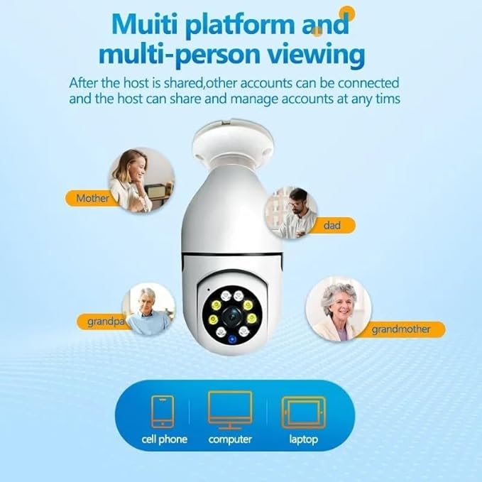 Evo Bulb Camera With WiFi and Full HD, Bulb Shape Wireless WiFi IP CCTV Security Camera with Coloured Night Vision