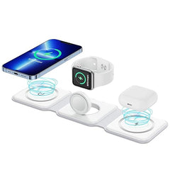 Evo 3 in 1 Magnetic Foldable MagSafe Wireless Charger for iPhone 16 to 12 Series | Compatible with AirPods 2/3/Pro | Compatible with only Apple Watch Series | 23W Charging | Wireless Charger - Pearl White