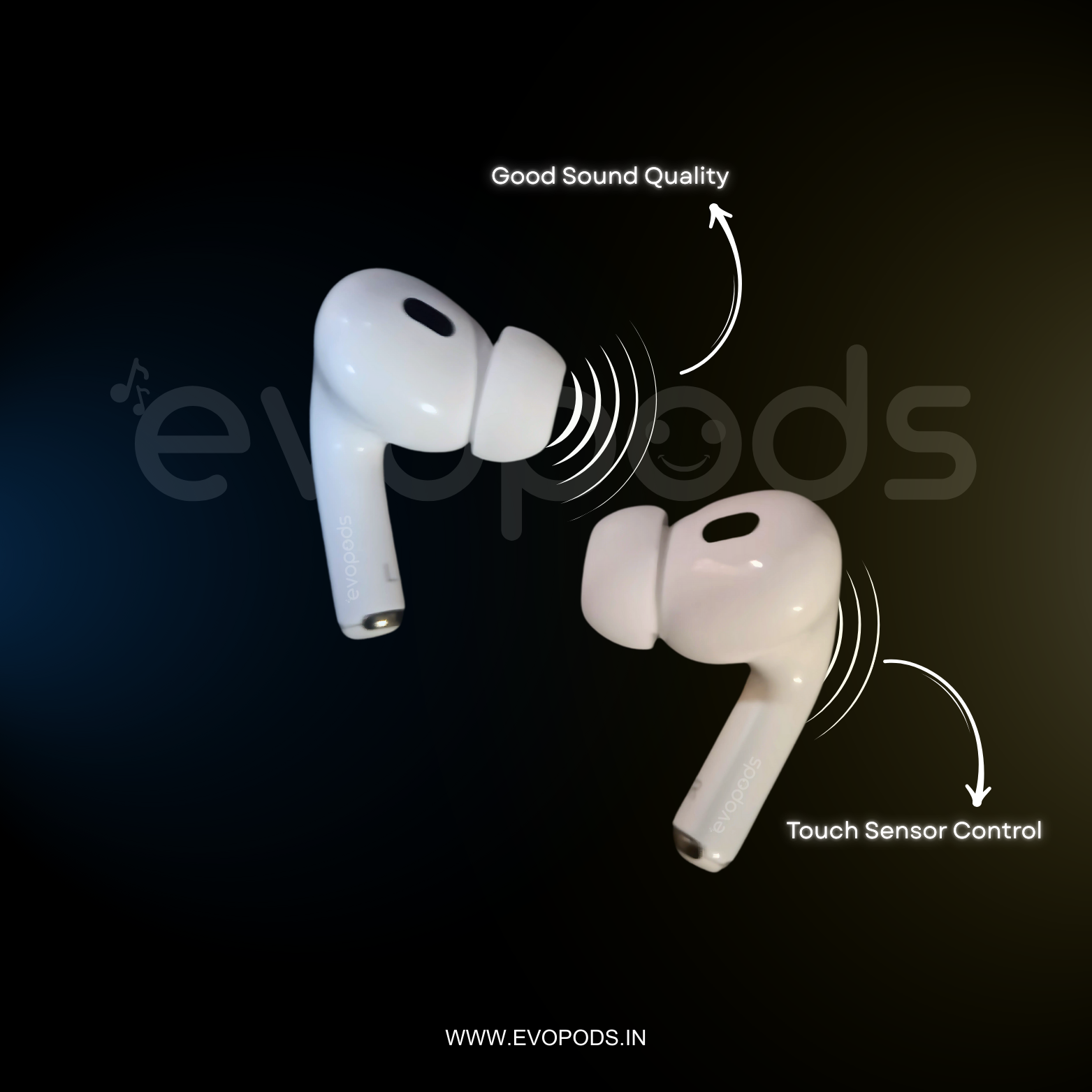 Evopods Pro (2nd generation) with 100% Active Noise Cancellation,36H Battery, 100% Hassle-Free 6 Month Warranty With FREE Silicone Case