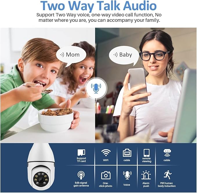 Evo Bulb Camera With WiFi and Full HD, Bulb Shape Wireless WiFi IP CCTV Security Camera with Coloured Night Vision