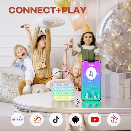 Evo k12 Portable Karaoke Set with LED Bluetooth Speaker and Wireless Microphone/Multi Colour