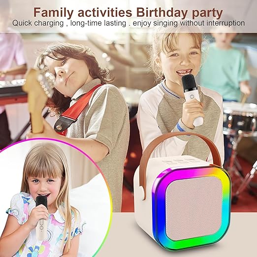 Evo k12 Portable Karaoke Set with LED Bluetooth Speaker and Wireless Microphone/Multi Colour