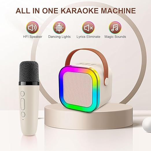 Evo k12 Portable Karaoke Set with LED Bluetooth Speaker and Wireless Microphone/Multi Colour