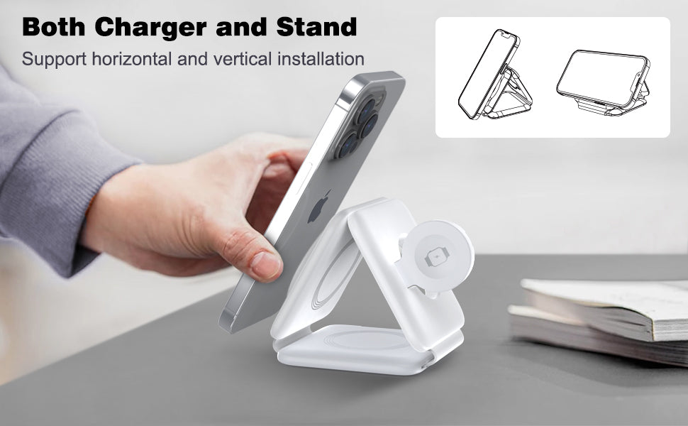 Evo 3 in 1 Magnetic Foldable MagSafe Wireless Charger for iPhone 16 to 12 Series | Compatible with AirPods 2/3/Pro | Compatible with only Apple Watch Series | 23W Charging | Wireless Charger - Pearl White