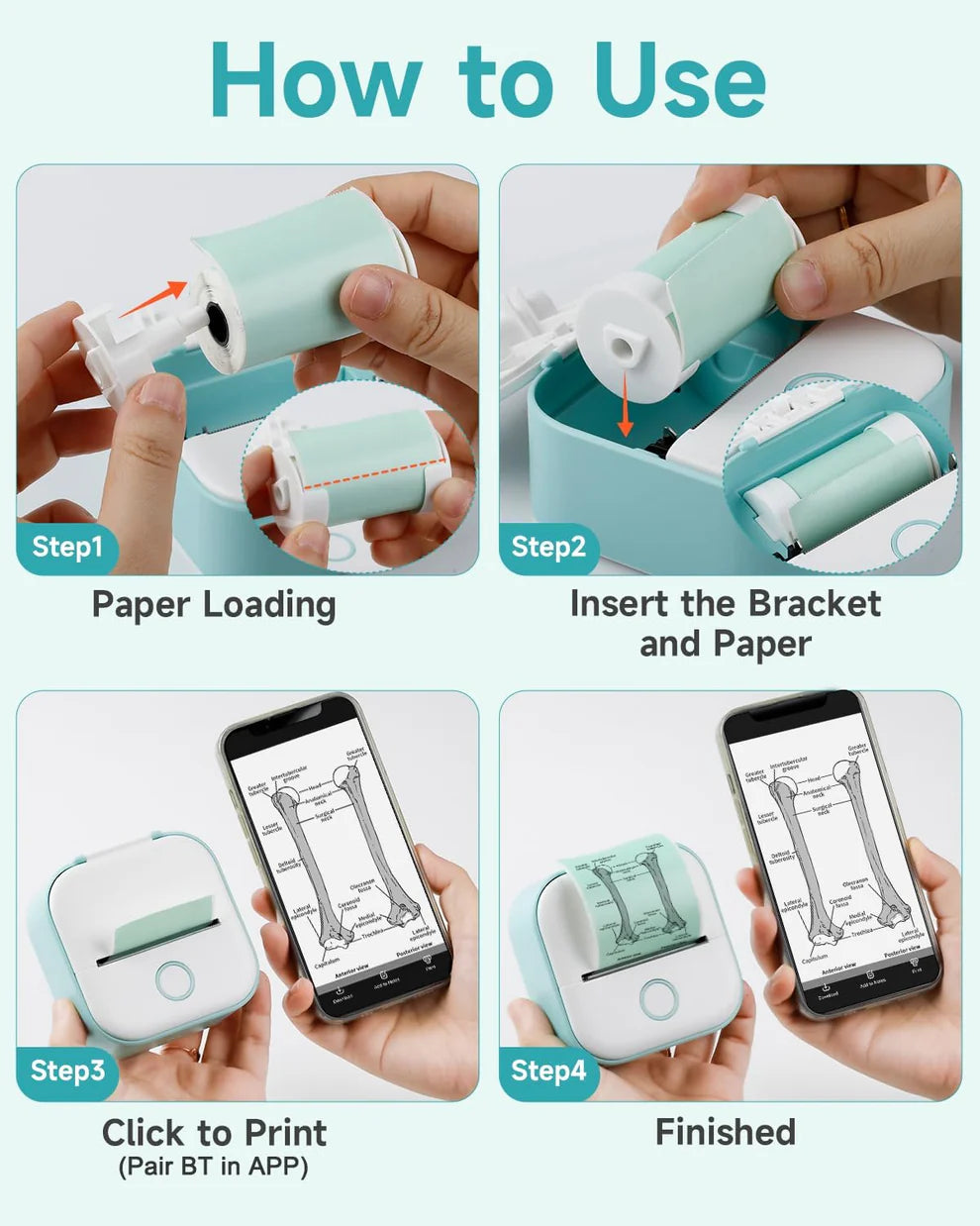 Evo Pocket Mini Bluetooth Thermal Printer – Wireless Smart Printer for Photos (Includes Roll Paper)