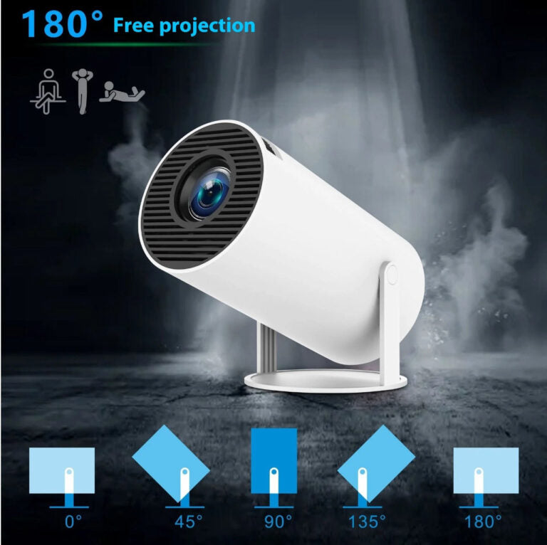 Evo Portable Mini Projector – 4K Supported, 1080P Full HD, 5G WiFi, Bluetooth 5.0, Android 11, 180° Adjustable, Compatible with iOS/Android/TV Stick – White
