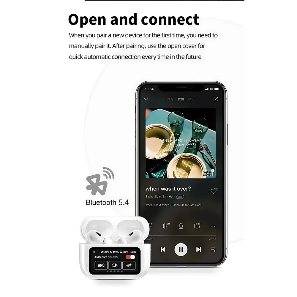 Evopods Display Screen 2 Premium Wireless Earbuds + 100% ANC with 1.41" Full HD Touch Screen + GPS Tracking (Find my evopods ) + 13mm High Deep Bass Drivers WITH FREE Case*