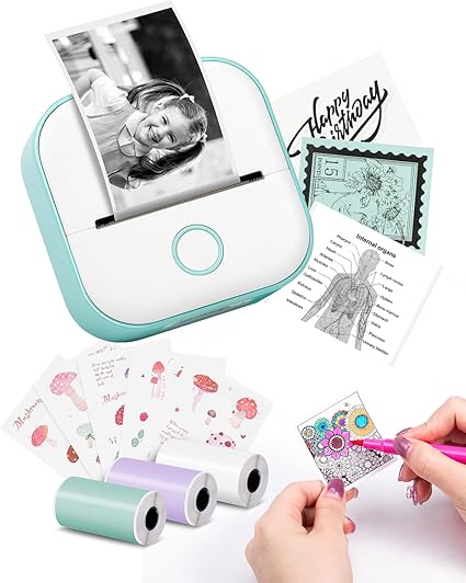 Evo Pocket Mini Bluetooth Thermal Printer – Wireless Smart Printer for Photos (Includes Roll Paper)