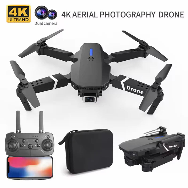 Evo Max E88  Drone Kit with 1080p HD Dual Cam Module Mini Drone 4K Camera Foldable Aerial Photography Quadcopter With Fixed Height And Stiff Remote Control Aircraft