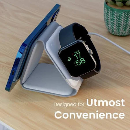 Evo 3 in 1 Magnetic Foldable MagSafe Wireless Charger for iPhone 16 to 12 Series | Compatible with AirPods 2/3/Pro | Compatible with only Apple Watch Series | 23W Charging | Wireless Charger - Pearl White