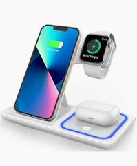 Evo 3 in 1 Magnetic Foldable MagSafe Wireless Charger for iPhone 16 to 12 Series | Compatible with AirPods 2/3/Pro | Compatible with only Apple Watch Series | 23W Charging | Wireless Charger - Pearl White