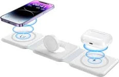 Evo 3 in 1 Magnetic Foldable MagSafe Wireless Charger for iPhone 16 to 12 Series | Compatible with AirPods 2/3/Pro | Compatible with only Apple Watch Series | 23W Charging | Wireless Charger - Pearl White