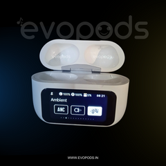 Evopods Display Screen 2 Premium Wireless Earbuds + 100% ANC with 1.41" Full HD Touch Screen + GPS Tracking (Find my evopods ) + 13mm High Deep Bass Drivers WITH FREE Case*
